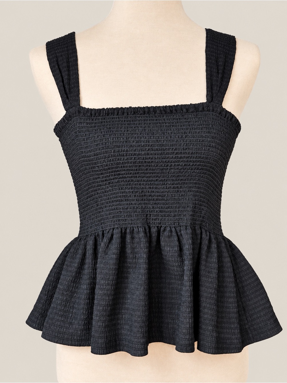 Madewell Texture & Thread Black Smocked Peplum Tank Top Small